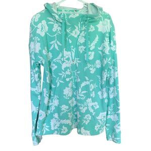 Croft & Barrow Women S Lightweight Floral Teal Hoodie Casual Vacation Cruise